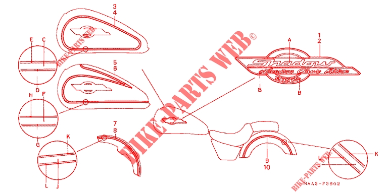 STICKERS for Honda VT 1100 SHADOW American Classic Edition 1995