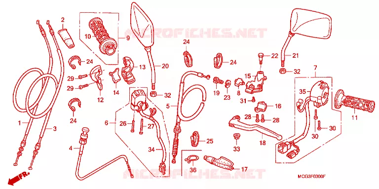 HANDLE LEVER - CABLE - SWITCH Honda MOTO 400 NX 2004  NX4004