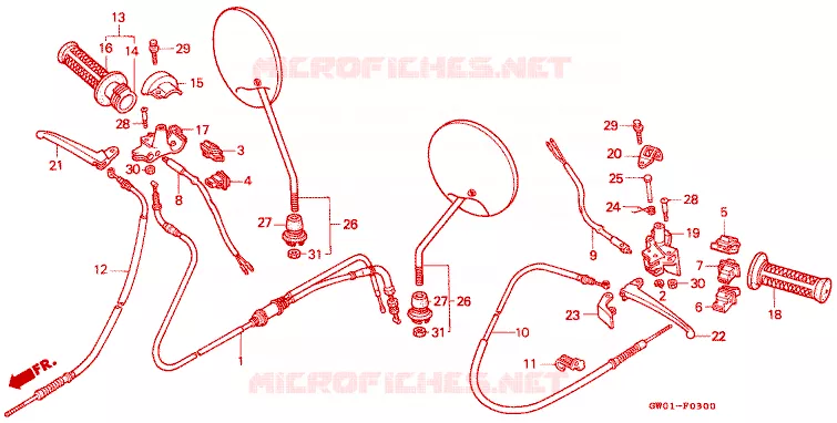 HANDLE LEVER - CABLE - SWITCH Honda SCOOTER 50 DIO 1990  SK50ML_SP