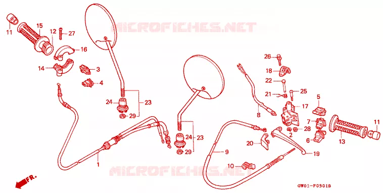 HANDLE LEVER - CABLE - SWITCH Honda SCOOTER 50 DIO 1990  SK50ML_II_SP