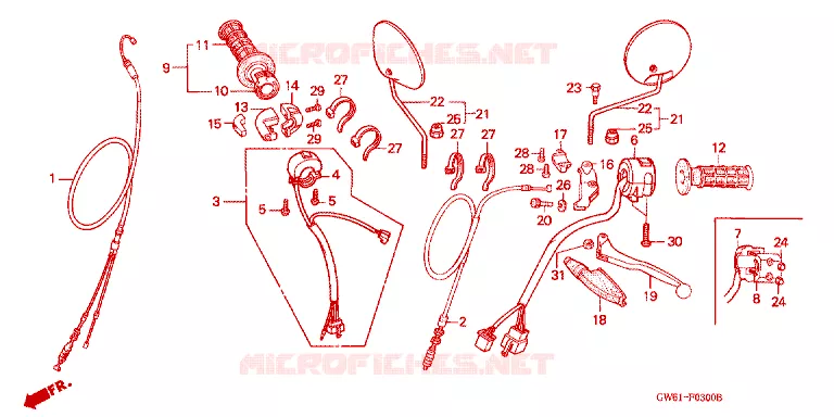 HANDLE LEVER - CABLE - SWITCH Honda MOTO 80 CRM 1990  CRM80L
