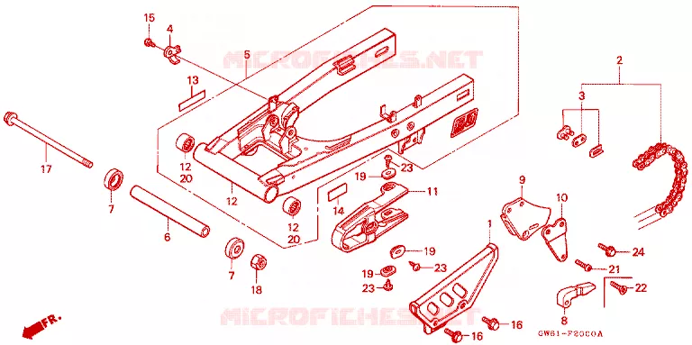 SWINGARM - CHAIN CASE Honda MOTO 80 CRM 1990  CRM80L