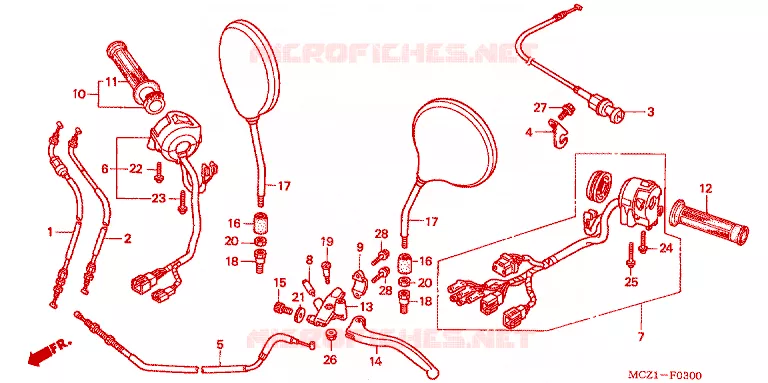 HANDLE LEVER - CABLE - SWITCH Honda MOTO 900 HORNET 2002  CB900F1