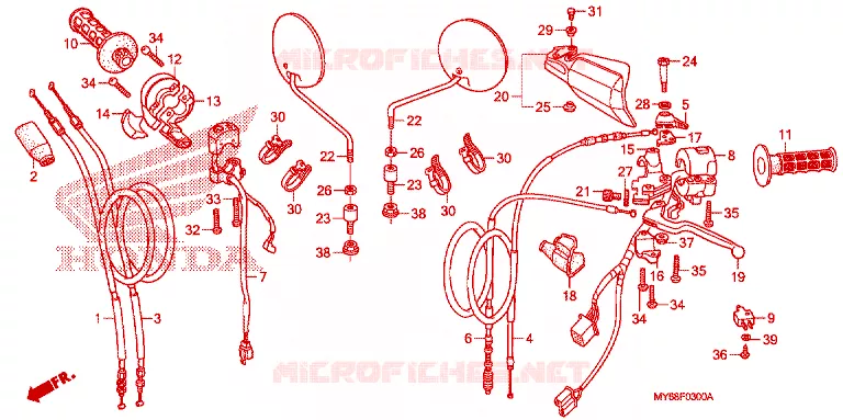 HANDLE LEVER - CABLE - SWITCH Honda MOTO 650 XR 2010  XR650L9