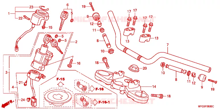 HANDLEBAR - TRIPLE CLAMP - STEERING STEM Honda MOTO 600 HORNET 2008  CB600F8_BR