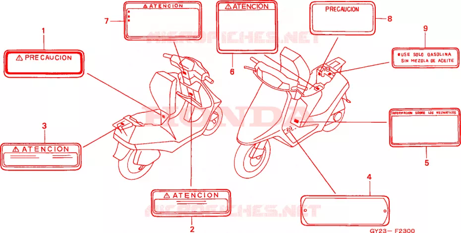 CAUTION LABEL Honda SCOOTER 75 VISION 1993  SA75P