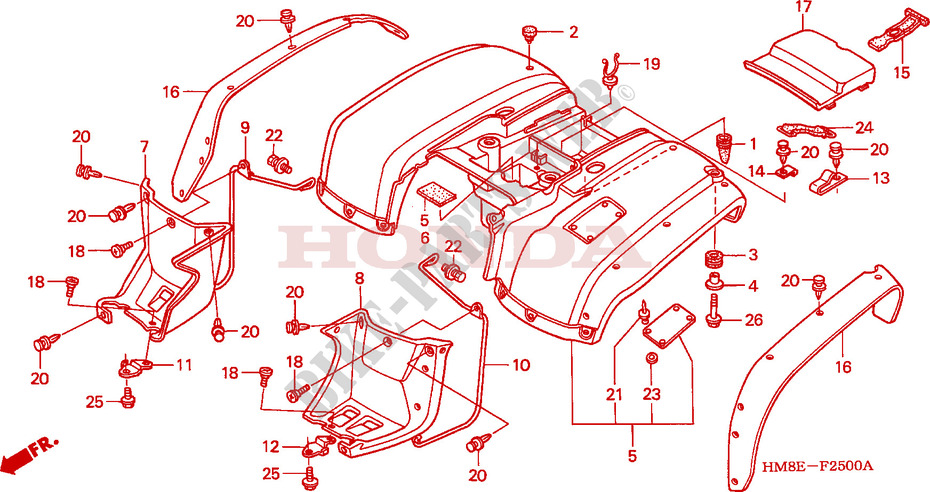 REAR FENDER (TRX250TM) ('02 '04) for Honda TRX 250 FOURTRAX RECON Standard 2004