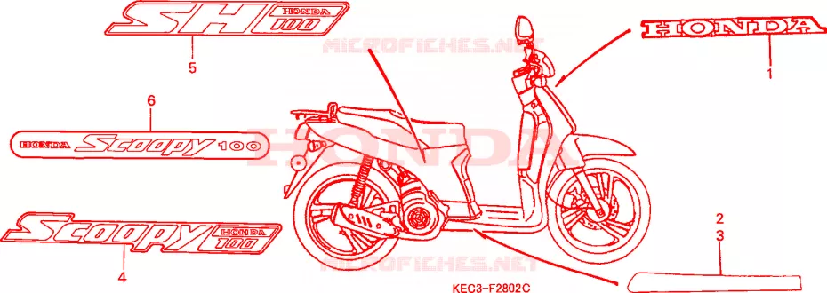 STICKERS (3) Honda SCOOTER 100 SCOOPY 2000  SH100Y-SP
