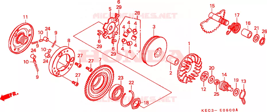VARIATOR - KICK STARTER SPINDLE Honda SCOOTER 100 SCOOPY 2000  SH100Y-SP