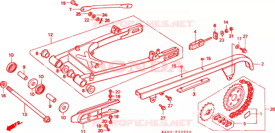 SWINGARM - CHAIN CASE Honda MOTO 250 REBEL 2000  CMX250CY