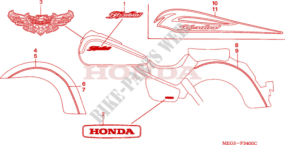 STICKERS for Honda SHADOW VT 750 AERO ABS 2005