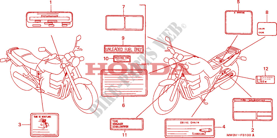 CAUTION LABEL for Honda SEVEN FIFTY 750 34HP 1997