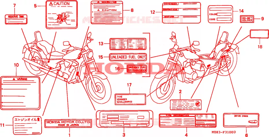 CAUTION LABEL Honda MOTO 400 STEED 1995  NV400CS