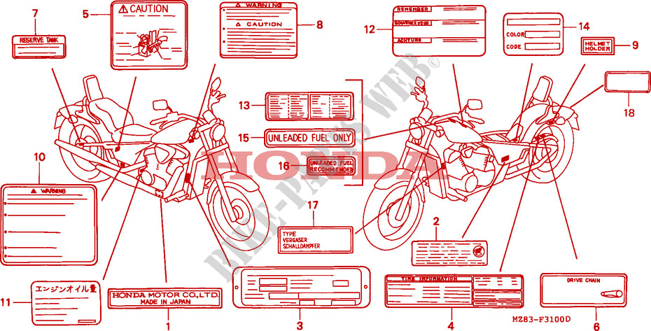 CAUTION LABEL for Honda SHADOW 600 VLX DELUXE 1996