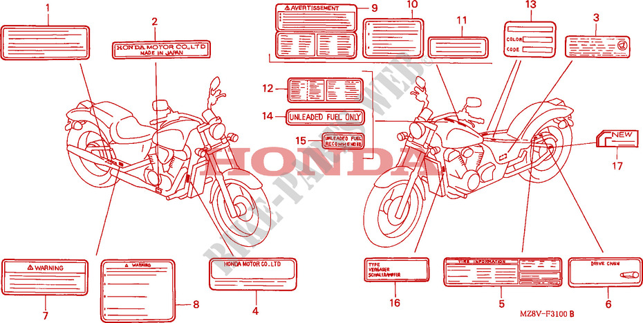 CAUTION LABEL for Honda SHADOW 600 VLX DELUXE 1997