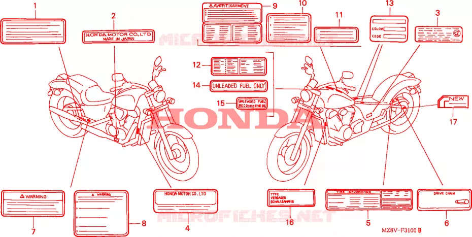 CAUTION LABEL Honda MOTO 600 SHADOW 1998  VT600CDW