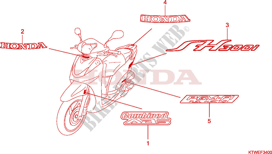 STICKERS for Honda SH 300 SPORTY ABS SPECIAL 2010