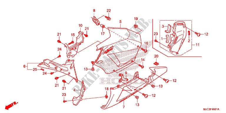 FRONT SIDE & LOWER COWL (G.) for Honda CBR 600 RR HRC TRICOLOR 2014