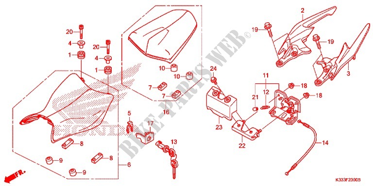 SINGLE SEAT (2) for Honda CBR 250 R RED 2015