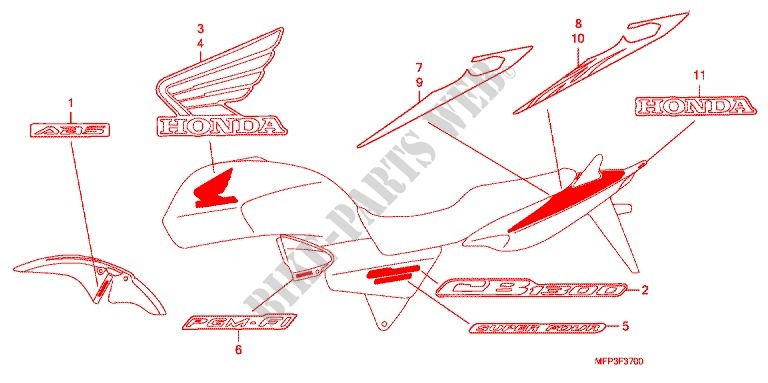 STICKERS (CB1300/CB1300A) for Honda CB 1300 SUPER FOUR BLANC 2009