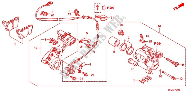 REAR BRAKE CALIPER for Honda CBR 600 R ABS ROUGE 2012