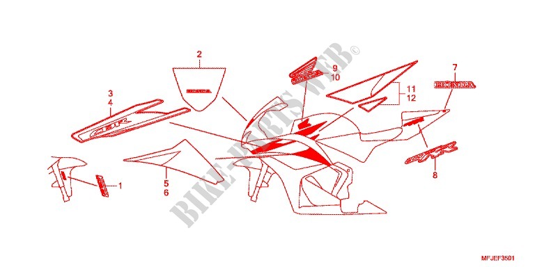 STICKERS (2) for Honda CBR 600 R ABS ROUGE 2012