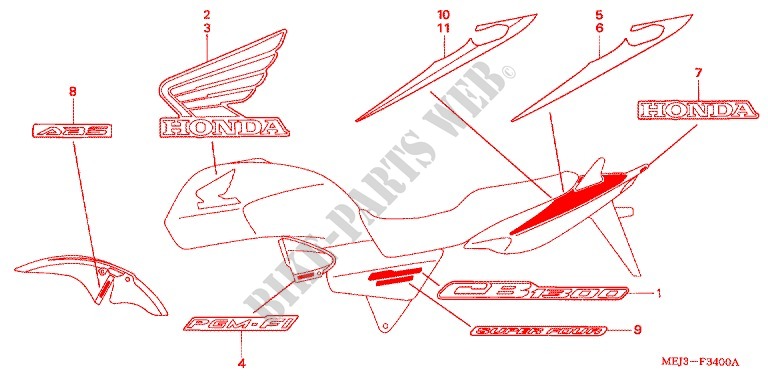 STICKERS (CB1300/A/F/F1) for Honda CB 1300 ABS WHITE 2005