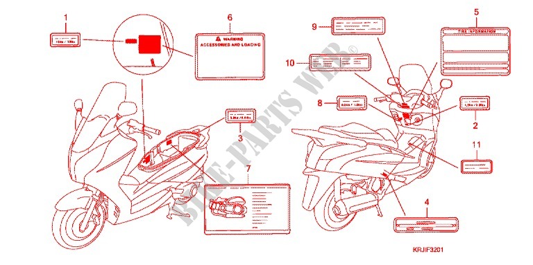 CAUTION LABEL (FES1257/A7) (FES1507/A7) for Honda S WING 150 FES ABS 2007