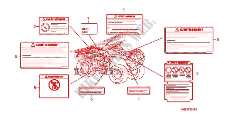 CAUTION LABEL (1) for Honda TRX 250 FOURTRAX RECON Standard 2009