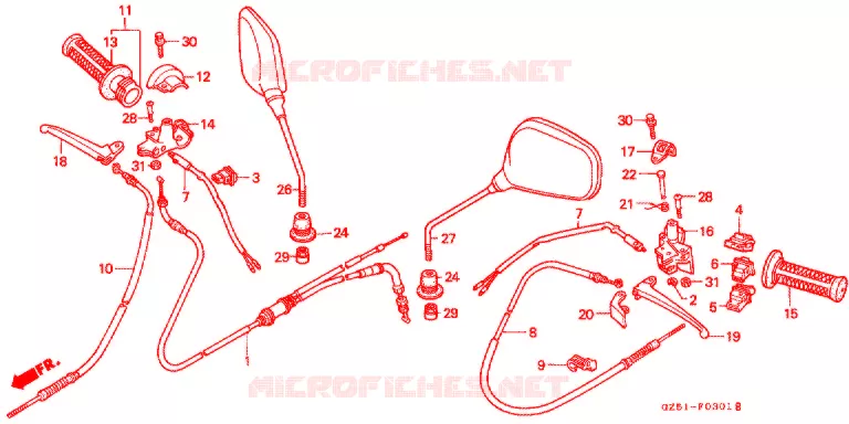 LEVER - SWITCH - CABLE (SZ50P/P-3/R/R-3/T/T-3) Honda SCOOTER 50 TACT 1996  SZ50T