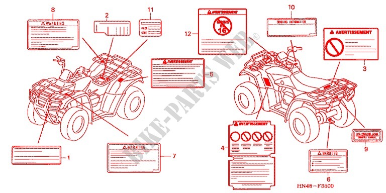 CAUTION LABEL (1) for Honda FOURTRAX 350 RANCHER 4X4 Electric Shift 2004