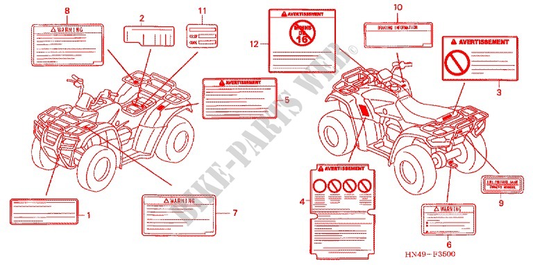 CAUTION LABEL (1) for Honda FOURTRAX 350 RANCHER 4X2 2006