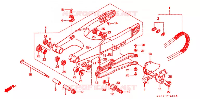 SWINGARM - DRIVE CHAIN Honda MOTO 80 CR 1996  CR80RT