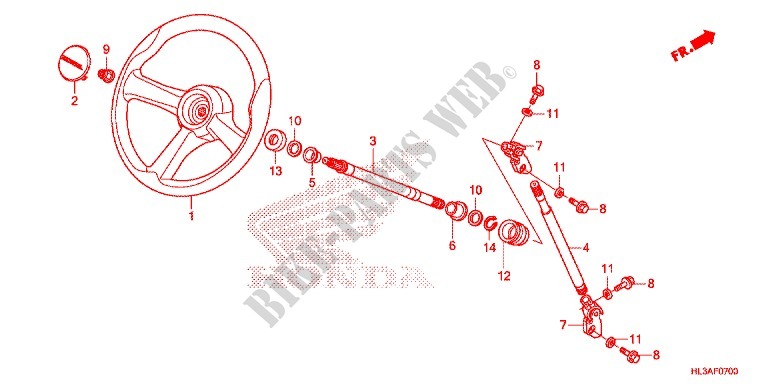 STEERING WHEEL   STEERING COLUMN (SXS700M2/M4) for Honda PIONEER 700 M4 RED 2017