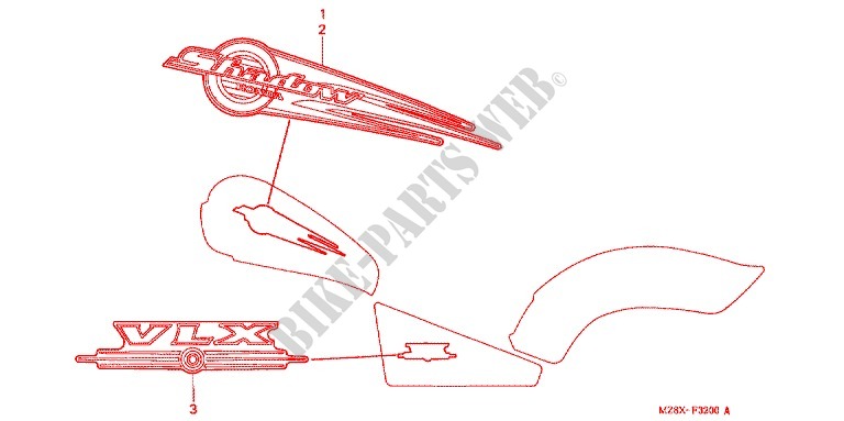 STICKERS (1) for Honda SHADOW 600 VLX 2001