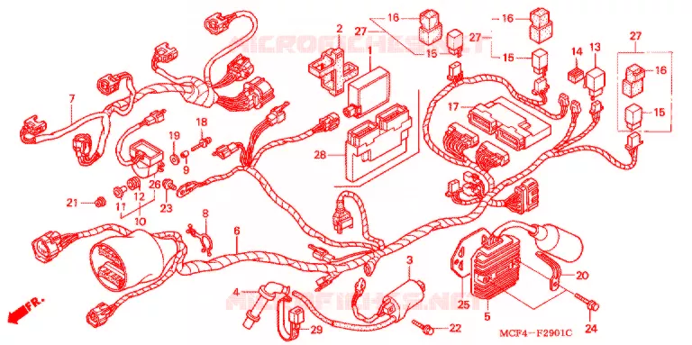 WIRE HARNESS (ARRIERE) Honda MOTO 1000 RC 2000  RVT1000RY