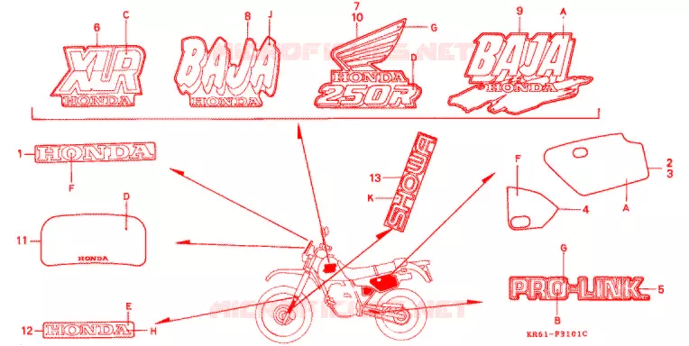 STICKERS (2) (RH/R3J/RK/RL/R3L) Honda MOTO 250 XL 1987  XLR250RH