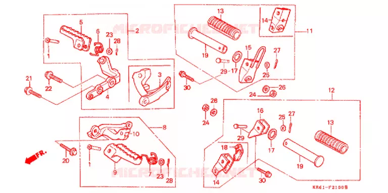 FOOTREST (1) (RF/R2F/RH/R3J/RK/RL/R3L) Honda MOTO 250 XL 1989  XLR250RK