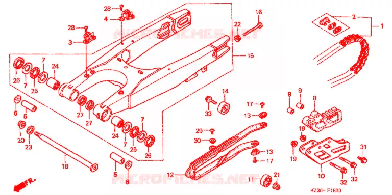 SWINGARM - CHAIN CASE Honda MOTO 250 CR 2000  CR250RY